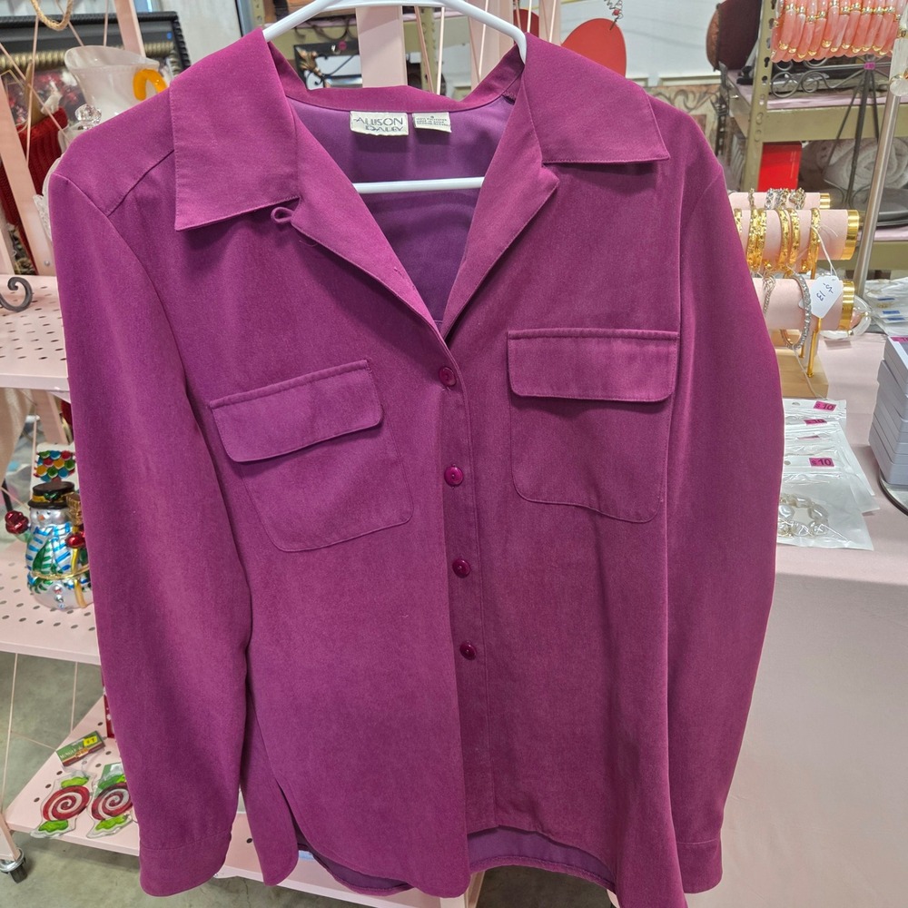 Alison Daley Womens Long Sleeve Button Front Shirt Top Size 8 Purple